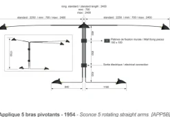 Big Wall Lamp w/5 Rotating Straight Arms af Serge Mouille<Editions Serge Mouille New