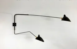 Big Wall Lamp w/2 Rotating Arms, 1 Straight, 1 Curved af Serge Mouille<Editions Serge Mouille Clearance