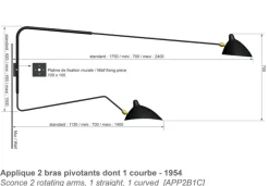 Big Wall Lamp w/2 Rotating Arms, 1 Straight, 1 Curved af Serge Mouille<Editions Serge Mouille Clearance