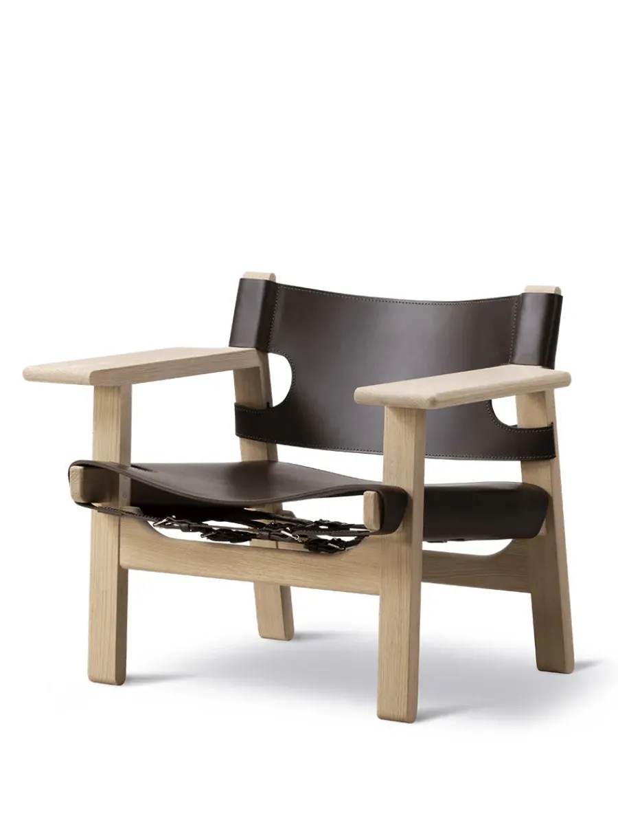 Den Spanske Stol i mørkebrun læder, Røget eg olie af Børge Mogensen<Fredericia Furniture Best