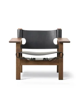 Den Spanske Stol i sort læder, eg sort lak af Børge Mogensen<Fredericia Furniture Hot