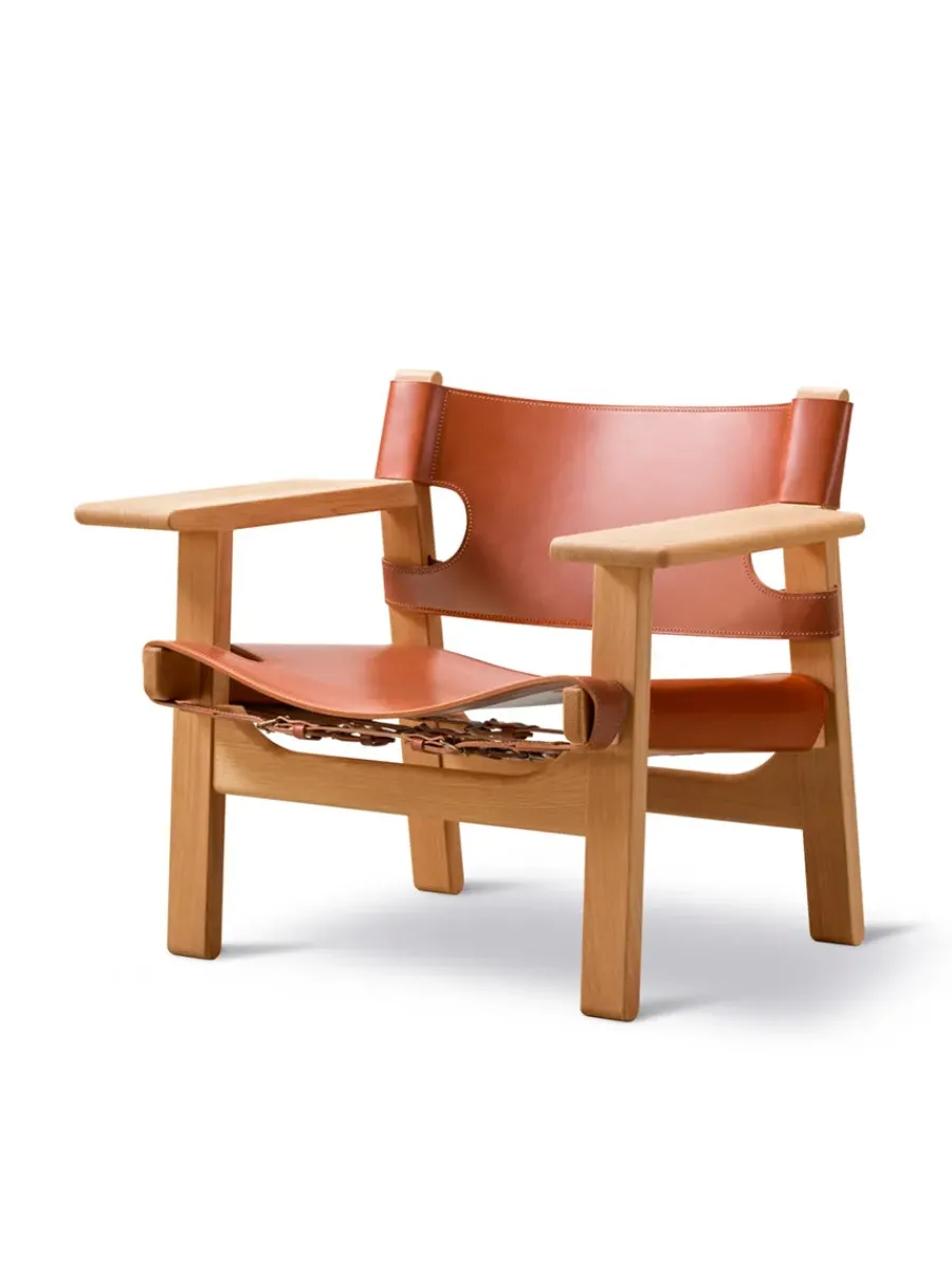 Den Spanske Stol i sort læder, eg sæbe af Børge Mogensen<Fredericia Furniture Sale