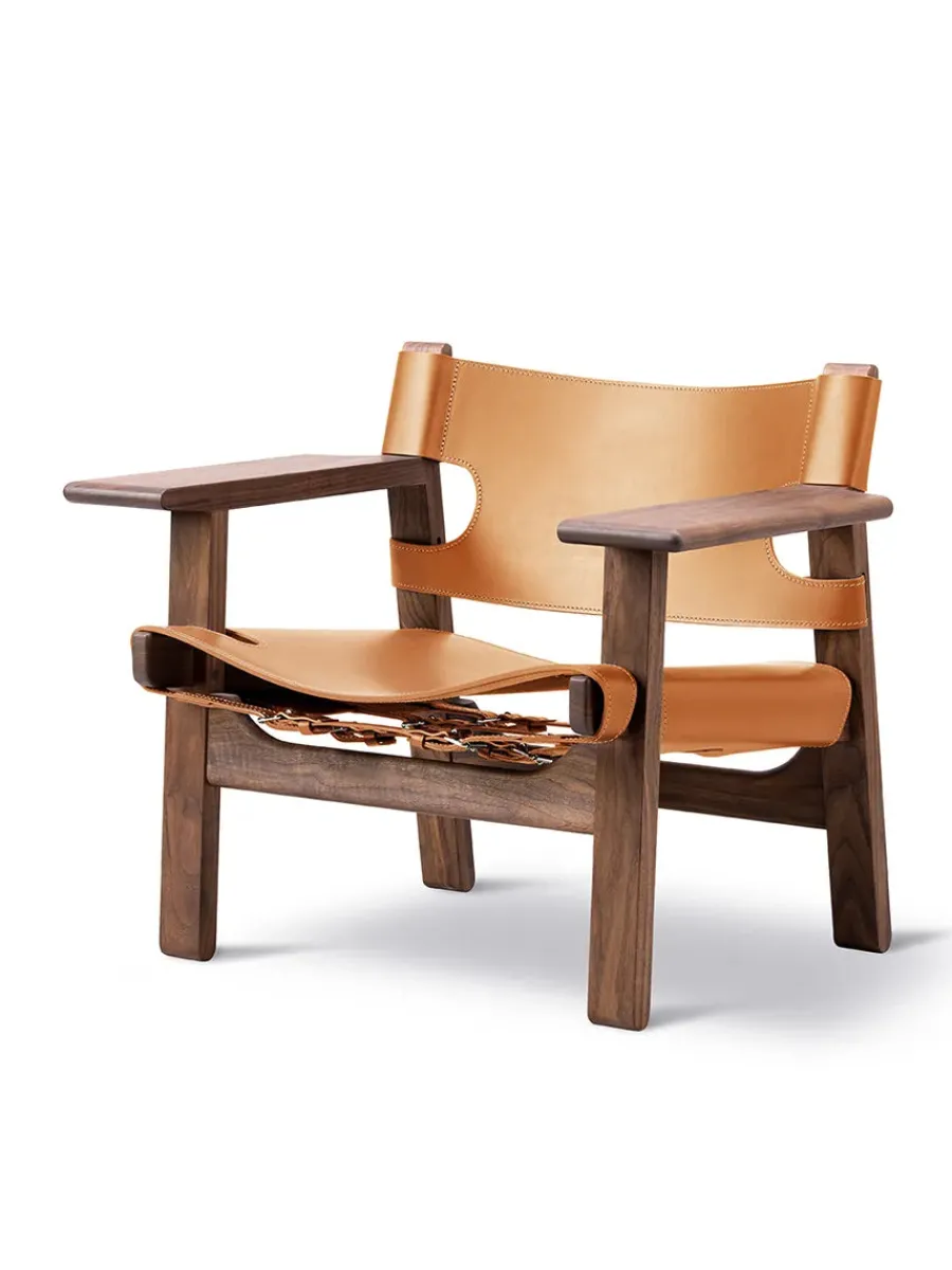 Den Spanske Stol i sort læder, eg sæbe af Børge Mogensen<Fredericia Furniture Sale