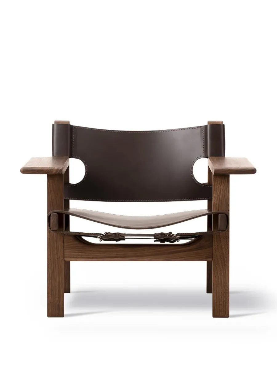 Den Spanske Stol i sort læder, eg sæbe af Børge Mogensen<Fredericia Furniture Sale