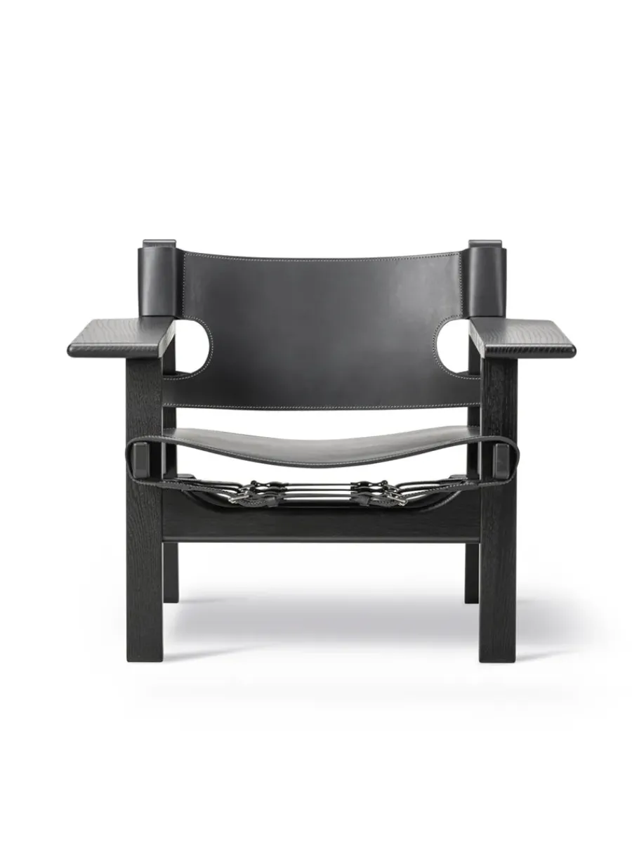 Den Spanske Stol i sort læder, eg sæbe af Børge Mogensen<Fredericia Furniture Sale