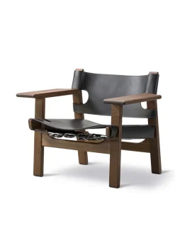 Den Spanske Stol i sort læder, eg sæbe af Børge Mogensen<Fredericia Furniture Sale
