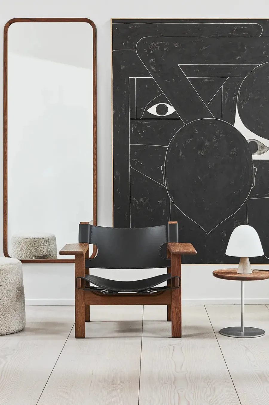 Den Spanske Stol i sort læder, eg sæbe af Børge Mogensen<Fredericia Furniture Sale