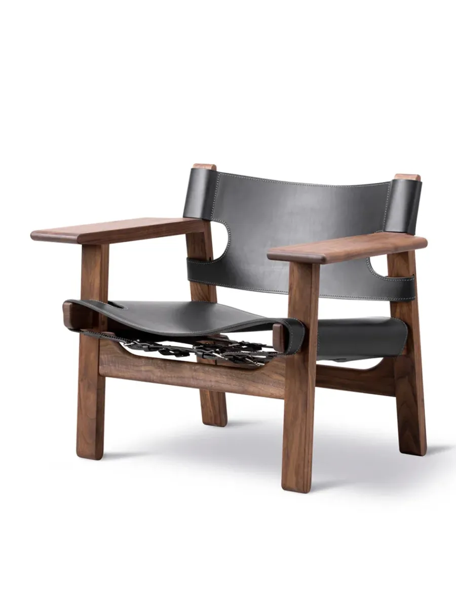 Den Spanske Stol i sort læder, eg sæbe af Børge Mogensen<Fredericia Furniture Sale
