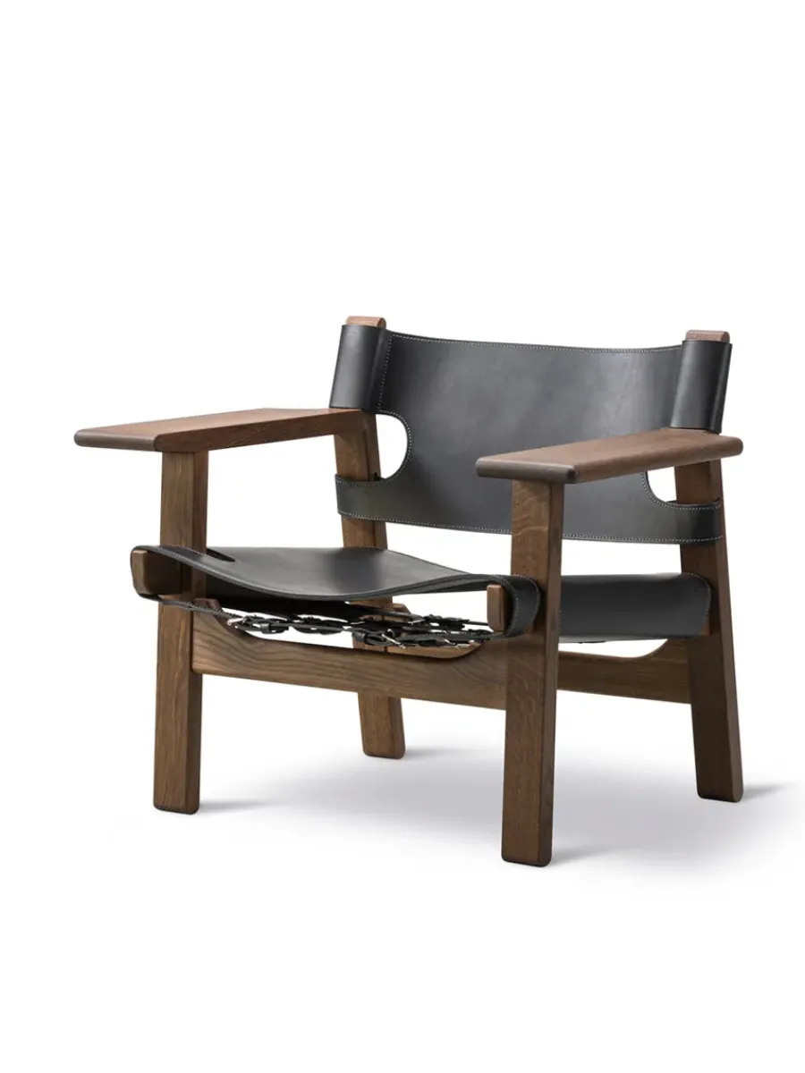 Den Spanske Stol i sort læder, røget eg olie af Børge Mogensen<Fredericia Furniture Clearance