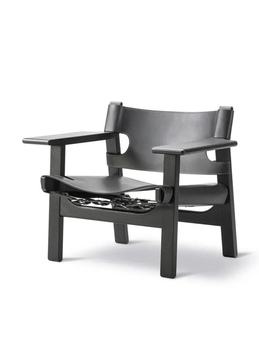 Den Spanske Stol i sort læder, røget eg olie af Børge Mogensen<Fredericia Furniture Clearance