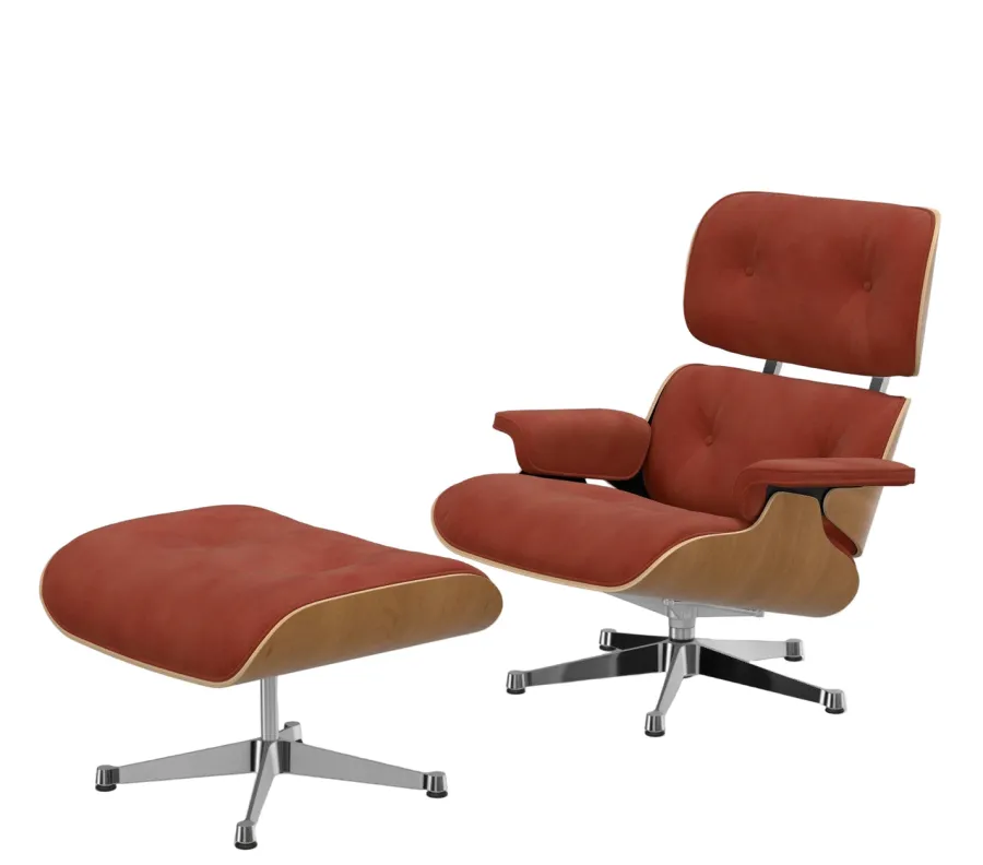 Eames Lounge Chair, kirsebær, calma brandy inkl. Fodskammel fra<Vitra Hot