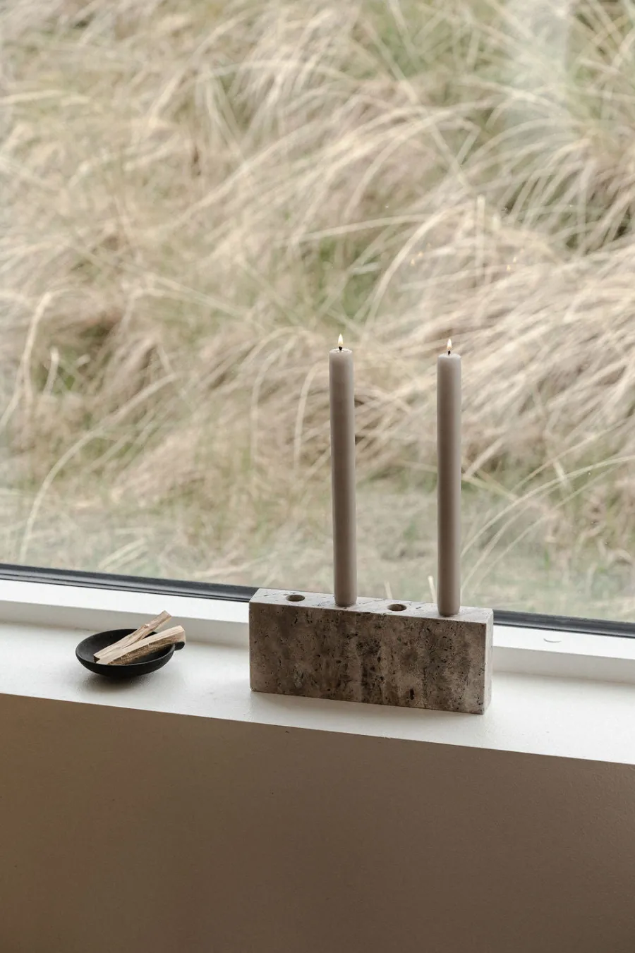 Epode Lysestage 25 cm, travertin silver fra<Wabi Sabi Nordic Sale