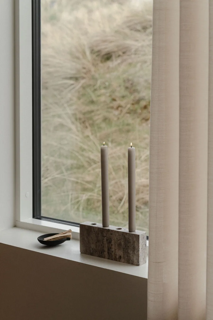 Epode Lysestage 25 cm, travertin silver fra<Wabi Sabi Nordic Sale