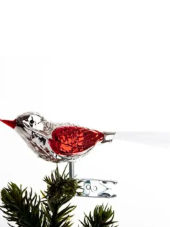 Fugl m. Klemme 10 cm, sølvfarvet/rød fra<Brink Nordic Clearance