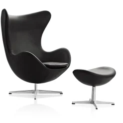 Ægget, Lava Essential læder, med returdrej inkl. skammel af Arne Jacobsen<Fritz Hansen New