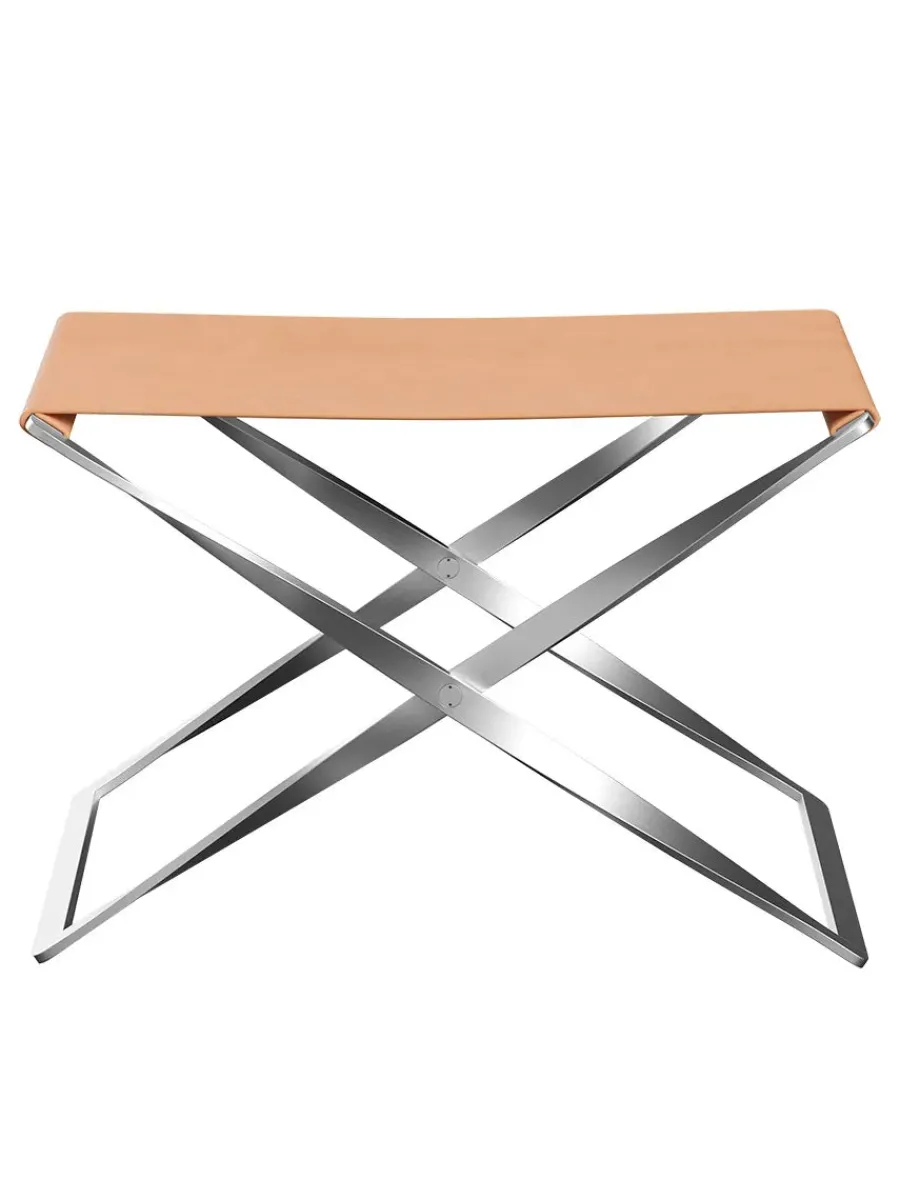 PK91 foldestol, naturlæder af Poul Kjærholm<Fritz Hansen Best