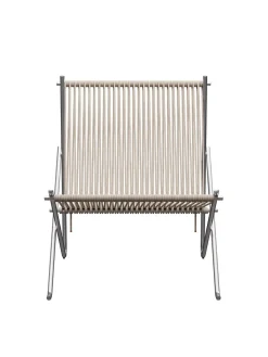 PK4 Loungestol i natur, stålstel af Poul Kjærholm<Fritz Hansen Best