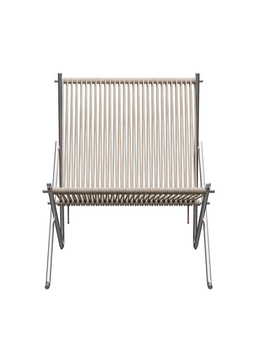 PK4 Loungestol i natur, stålstel af Poul Kjærholm<Fritz Hansen Best