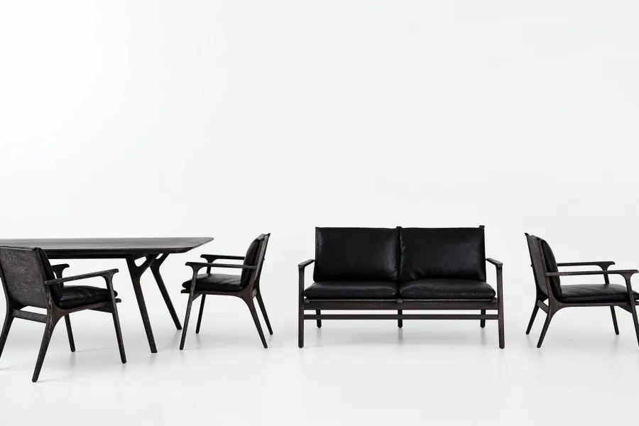 Rén Lounge sofa 2. pers sortmalet eg, sort læder fra<Stellar Works Hot