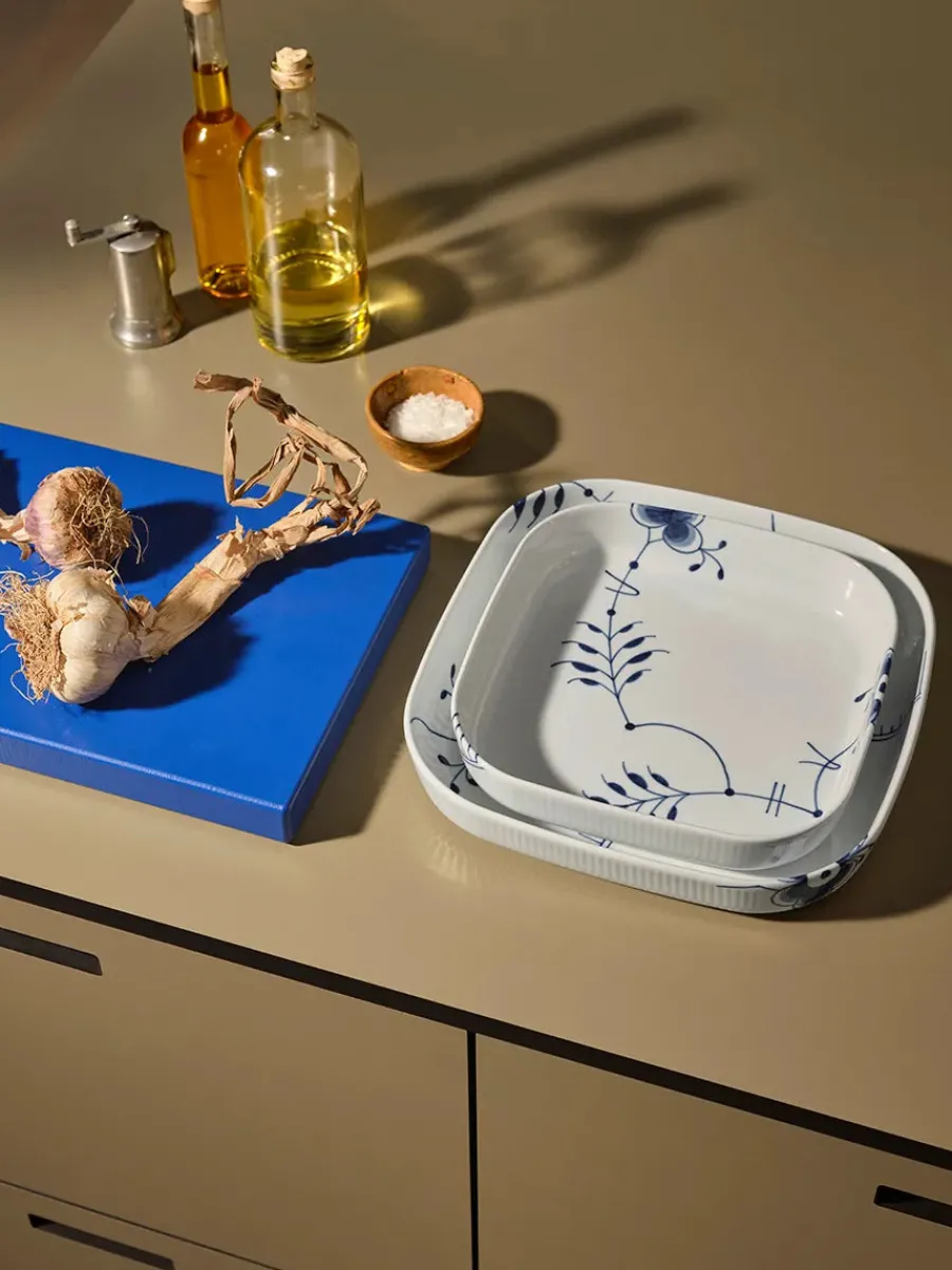 Blå Mega Riflet, firkantet ovnfast fad 25 x 25cm<Royal Copenhagen Hot