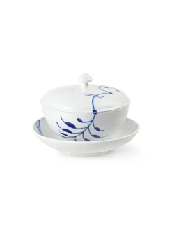 Blå Mega Riflet, skål m. låg og underkop 38 cl<Royal Copenhagen Clearance