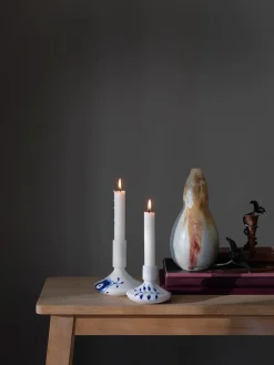 Blå Mega Riflet, lysestage 8 cm<Royal Copenhagen Discount