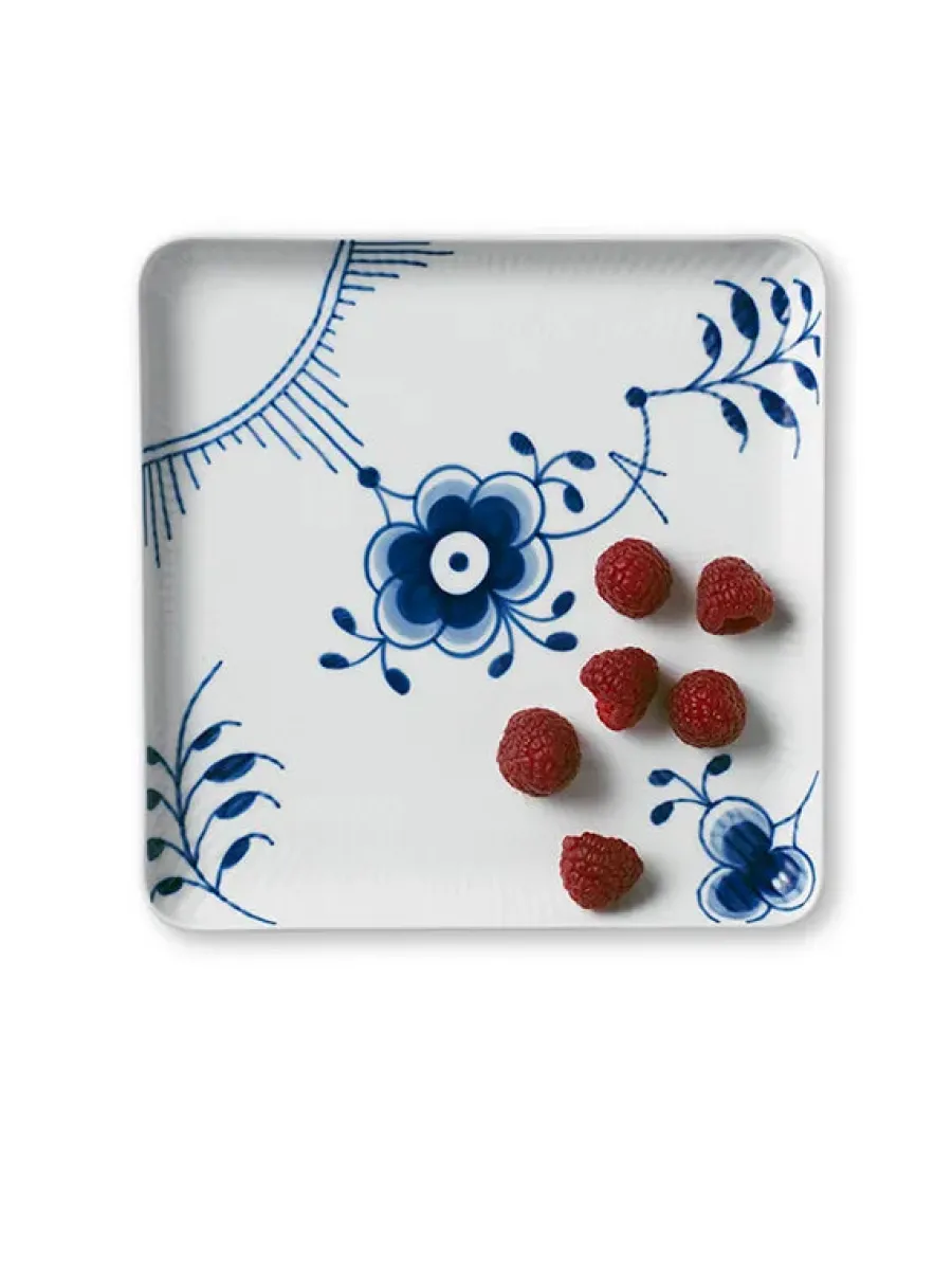 Blå Mega Riflet, firkantet tallerken 20 cm<Royal Copenhagen Outlet