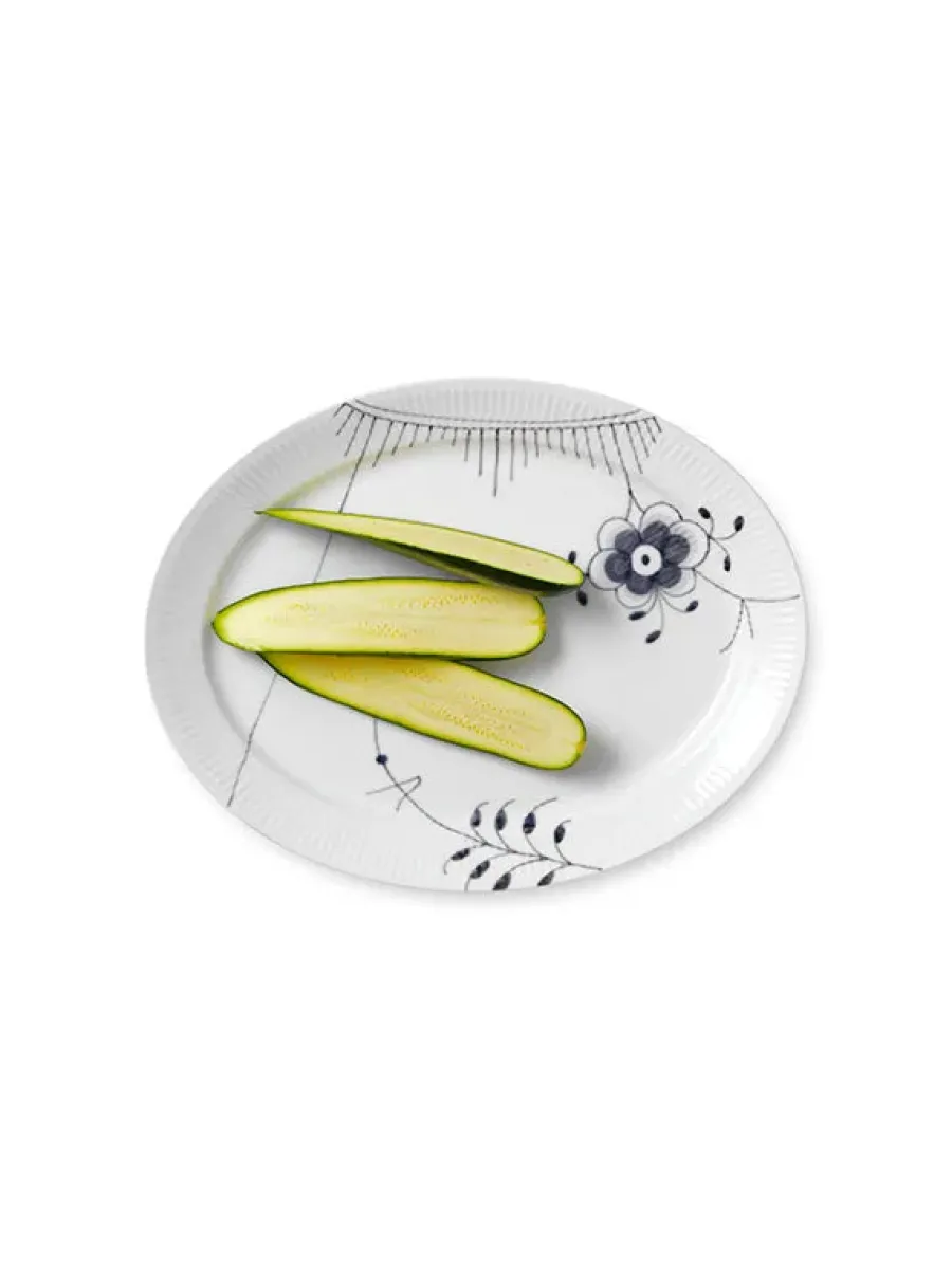 Sort Mega Riflet, oval tallerken 34 cm<Royal Copenhagen Hot