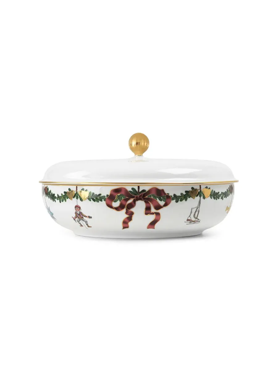 Stjerne Riflet Jul, skål med låg 21 cm<Royal Copenhagen New