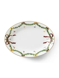 Stjerne Riflet Jul Fad ovalt, 34 cm<Royal Copenhagen Hot