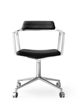 452 Swivel Chair m/hjul, sort læder fra<Vipp Best
