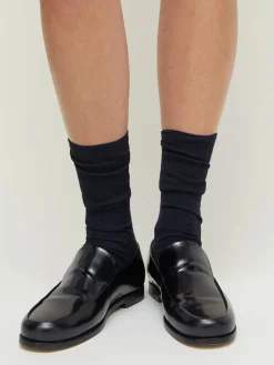 Wool Rib Socks, navy fra<Aiayu Outlet